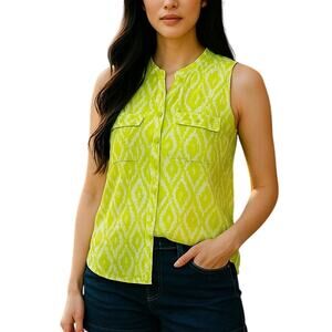American Eagle Neon Green & Yellow Semi Sheer Sleeveless Blouse Medium
